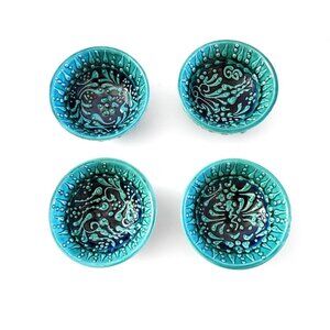 Turkish Ceramic Teal and Blue Sauce Dipping Bowls Green Tea Bowls Majolica Artis